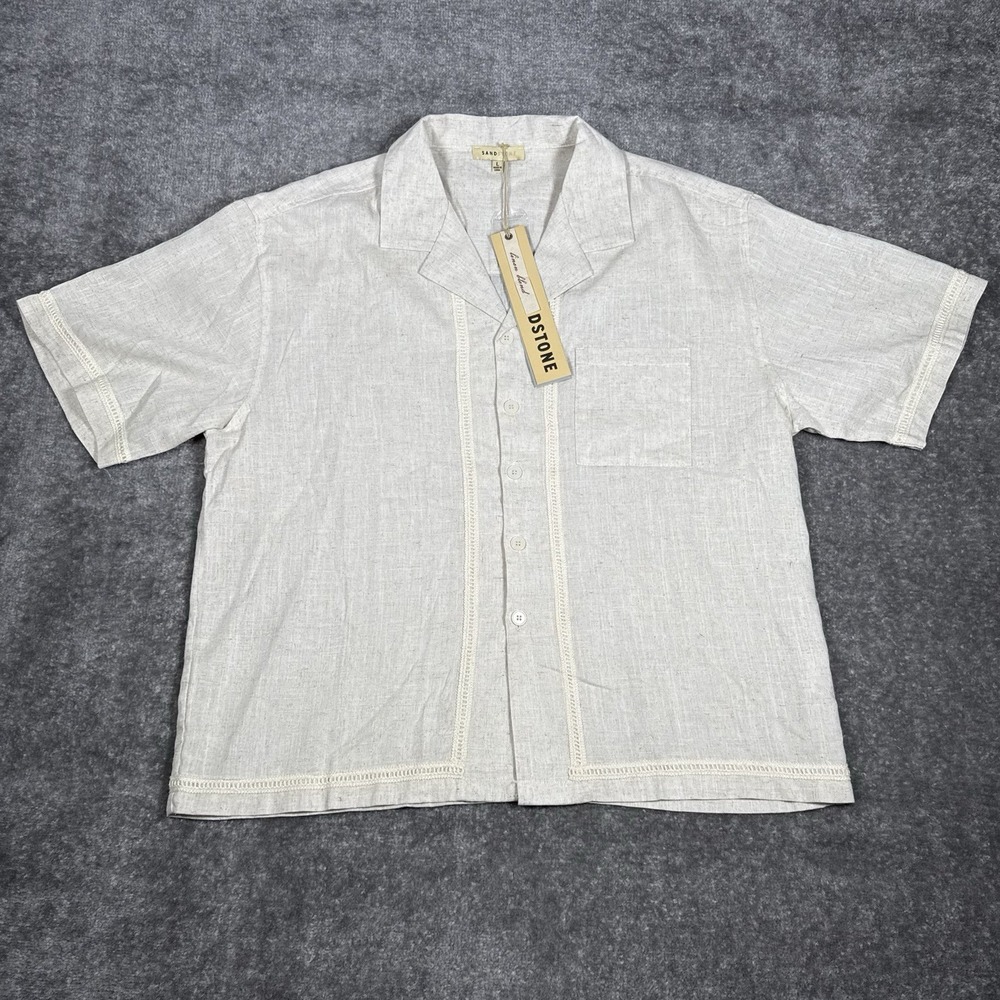 NWT Sandstone Shirt Men's Large Beige Linen Blend‎ Short Sleeve Camp Button Up